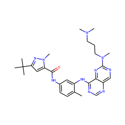 Cc1ccc(NC(=O)c2cc(C(C)(C)C)nn2C)cc1Nc1ncnc2cnc(N(C)CCCN(C)C)nc12 ZINC000169700807