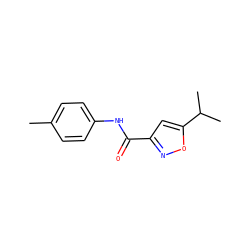Cc1ccc(NC(=O)c2cc(C(C)C)on2)cc1 ZINC000003908862