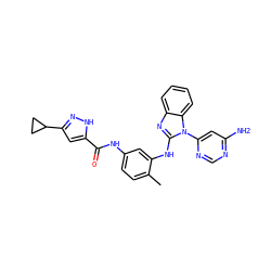 Cc1ccc(NC(=O)c2cc(C3CC3)n[nH]2)cc1Nc1nc2ccccc2n1-c1cc(N)ncn1 ZINC000034802757
