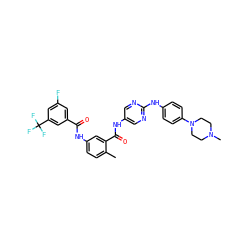 Cc1ccc(NC(=O)c2cc(F)cc(C(F)(F)F)c2)cc1C(=O)Nc1cnc(Nc2ccc(N3CCN(C)CC3)cc2)nc1 ZINC000053206562