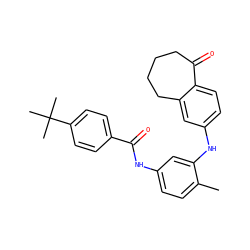 Cc1ccc(NC(=O)c2ccc(C(C)(C)C)cc2)cc1Nc1ccc2c(c1)CCCCC2=O ZINC000095572775