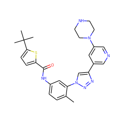 Cc1ccc(NC(=O)c2ccc(C(C)(C)C)s2)cc1-n1cc(-c2cncc(N3CCNCC3)c2)nn1 ZINC000224916319