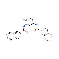 Cc1ccc(NC(=O)c2ccc3c(c2)OCCO3)cc1NC(=O)c1ccc2ccncc2c1 ZINC001772623827