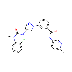 Cc1ccc(NC(=O)c2cccc(-n3cc(NC(=O)N(C)c4ccccc4Cl)cn3)c2)cn1 ZINC000299835060