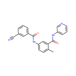 Cc1ccc(NC(=O)c2cccc(C#N)c2)cc1C(=O)Nc1cccnc1 ZINC000040421057