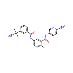 Cc1ccc(NC(=O)c2cccc(C(C)(C)C#N)c2)cc1C(=O)Nc1ccc(C#N)nc1 ZINC000040937165