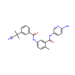 Cc1ccc(NC(=O)c2cccc(C(C)(C)C#N)c2)cc1C(=O)Nc1ccc(N)nc1 ZINC000040917825