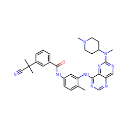 Cc1ccc(NC(=O)c2cccc(C(C)(C)C#N)c2)cc1Nc1ncnc2cnc(N(C)C3CCN(C)CC3)nc12 ZINC000147165072