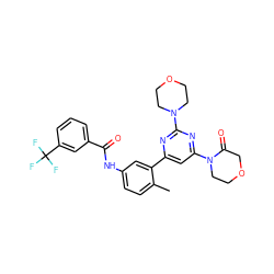 Cc1ccc(NC(=O)c2cccc(C(F)(F)F)c2)cc1-c1cc(N2CCOCC2=O)nc(N2CCOCC2)n1 ZINC000220735492