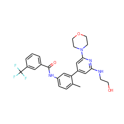 Cc1ccc(NC(=O)c2cccc(C(F)(F)F)c2)cc1-c1cc(NCCO)nc(N2CCOCC2)c1 ZINC000220753014