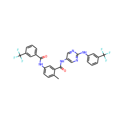 Cc1ccc(NC(=O)c2cccc(C(F)(F)F)c2)cc1C(=O)Nc1cnc(Nc2cccc(C(F)(F)F)c2)nc1 ZINC000169352884