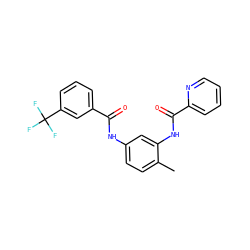 Cc1ccc(NC(=O)c2cccc(C(F)(F)F)c2)cc1NC(=O)c1ccccn1 ZINC000040919010