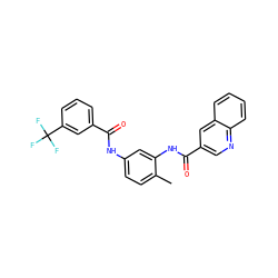 Cc1ccc(NC(=O)c2cccc(C(F)(F)F)c2)cc1NC(=O)c1cnc2ccccc2c1 ZINC000040414529