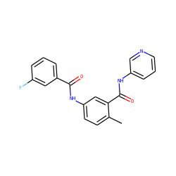 Cc1ccc(NC(=O)c2cccc(F)c2)cc1C(=O)Nc1cccnc1 ZINC000040895104