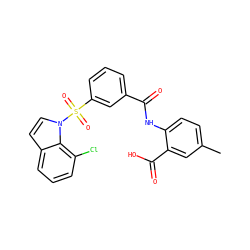 Cc1ccc(NC(=O)c2cccc(S(=O)(=O)n3ccc4cccc(Cl)c43)c2)c(C(=O)O)c1 ZINC000040975332