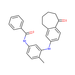 Cc1ccc(NC(=O)c2ccccc2)cc1Nc1ccc2c(c1)CCCCC2=O ZINC000095578189