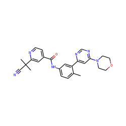 Cc1ccc(NC(=O)c2ccnc(C(C)(C)C#N)c2)cc1-c1cc(N2CCOCC2)ncn1 ZINC000220718375
