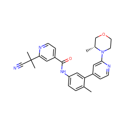 Cc1ccc(NC(=O)c2ccnc(C(C)(C)C#N)c2)cc1-c1ccnc(N2CCOC[C@H]2C)c1 ZINC000220643019