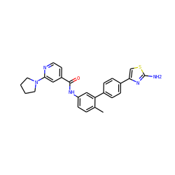 Cc1ccc(NC(=O)c2ccnc(N3CCCC3)c2)cc1-c1ccc(-c2csc(N)n2)cc1 ZINC000040972776