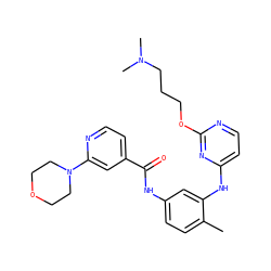 Cc1ccc(NC(=O)c2ccnc(N3CCOCC3)c2)cc1Nc1ccnc(OCCCN(C)C)n1 ZINC000028388730