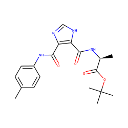 Cc1ccc(NC(=O)c2nc[nH]c2C(=O)N[C@@H](C)C(=O)OC(C)(C)C)cc1 ZINC000013657471