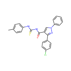 Cc1ccc(NC(=S)NC(=O)c2cn(-c3ccccc3)nc2-c2ccc(Cl)cc2)cc1 ZINC000096937812