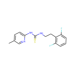 Cc1ccc(NC(=S)NCCc2c(F)cccc2F)nc1 ZINC000013744917