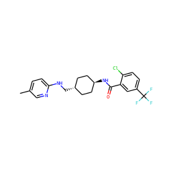 Cc1ccc(NC[C@H]2CC[C@H](NC(=O)c3cc(C(F)(F)F)ccc3Cl)CC2)nc1 ZINC000261091689