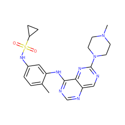 Cc1ccc(NS(=O)(=O)C2CC2)cc1Nc1ncnc2cnc(N3CCN(C)CC3)nc12 ZINC000166185784