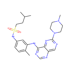 Cc1ccc(NS(=O)(=O)CCC(C)C)cc1Nc1ncnc2cnc(N3CCN(C)CC3)nc12 ZINC000166186175