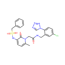 Cc1ccc(NS(=O)(=O)Cc2ccccc2)c(=O)n1CC(=O)NCc1cc(Cl)ccc1-n1cnnn1 ZINC000026818146
