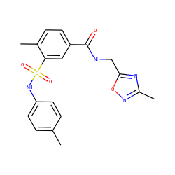 Cc1ccc(NS(=O)(=O)c2cc(C(=O)NCc3nc(C)no3)ccc2C)cc1 ZINC000519131207