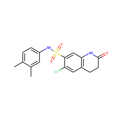 Cc1ccc(NS(=O)(=O)c2cc3c(cc2Cl)CCC(=O)N3)cc1C ZINC000064586004