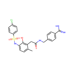 Cc1ccc(NS(=O)(=O)c2ccc(Cl)cc2)c(O)c1CC(=O)NCc1ccc(C(=N)N)cc1 ZINC000028568884