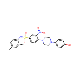 Cc1ccc(NS(=O)(=O)c2ccc(N3CCN(c4ccc(O)cc4)CC3)c([N+](=O)[O-])c2)c(C)c1 ZINC000008686929