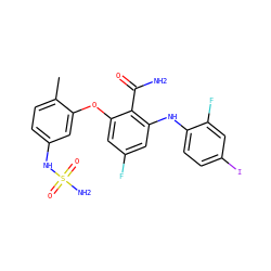 Cc1ccc(NS(N)(=O)=O)cc1Oc1cc(F)cc(Nc2ccc(I)cc2F)c1C(N)=O ZINC000653803692