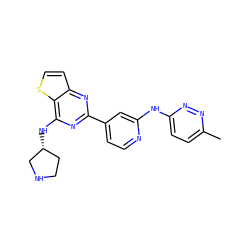 Cc1ccc(Nc2cc(-c3nc(N[C@@H]4CCNC4)c4sccc4n3)ccn2)nn1 ZINC000223678937
