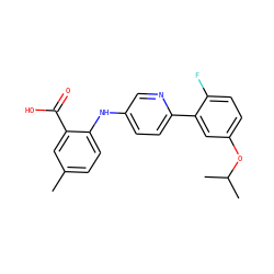 Cc1ccc(Nc2ccc(-c3cc(OC(C)C)ccc3F)nc2)c(C(=O)O)c1 ZINC000113898610