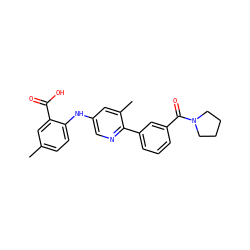 Cc1ccc(Nc2cnc(-c3cccc(C(=O)N4CCCC4)c3)c(C)c2)c(C(=O)O)c1 ZINC000113898606