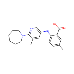 Cc1ccc(Nc2cnc(N3CCCCCC3)c(C)c2)c(C(=O)O)c1 ZINC000113898656