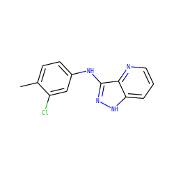 Cc1ccc(Nc2n[nH]c3cccnc23)cc1Cl ZINC000146671616