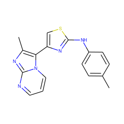 Cc1ccc(Nc2nc(-c3c(C)nc4ncccn34)cs2)cc1 ZINC000004150170