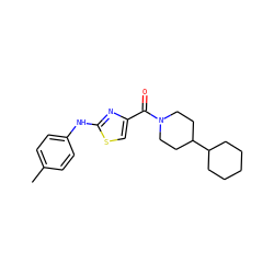 Cc1ccc(Nc2nc(C(=O)N3CCC(C4CCCCC4)CC3)cs2)cc1 ZINC000096283044