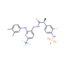 Cc1ccc(Nc2nc(C(F)(F)F)ccc2CNC(=O)[C@@H](C)c2ccc(NS(C)(=O)=O)c(F)c2)cc1C ZINC000095577437