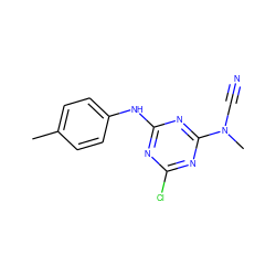 Cc1ccc(Nc2nc(Cl)nc(N(C)C#N)n2)cc1 ZINC000000346059