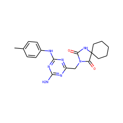 Cc1ccc(Nc2nc(N)nc(CN3C(=O)NC4(CCCCC4)C3=O)n2)cc1 ZINC000045385915