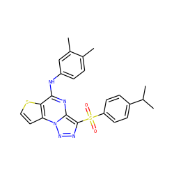 Cc1ccc(Nc2nc3c(S(=O)(=O)c4ccc(C(C)C)cc4)nnn3c3ccsc23)cc1C ZINC000009969231