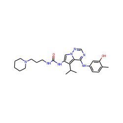 Cc1ccc(Nc2ncnn3cc(NC(=O)NCCCN4CCCCC4)c(C(C)C)c23)cc1O ZINC000028133830