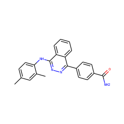 Cc1ccc(Nc2nnc(-c3ccc(C(N)=O)cc3)c3ccccc23)c(C)c1 ZINC000009044307