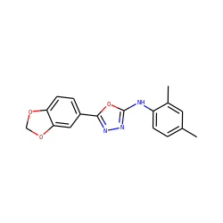 Cc1ccc(Nc2nnc(-c3ccc4c(c3)OCO4)o2)c(C)c1 ZINC000001573467